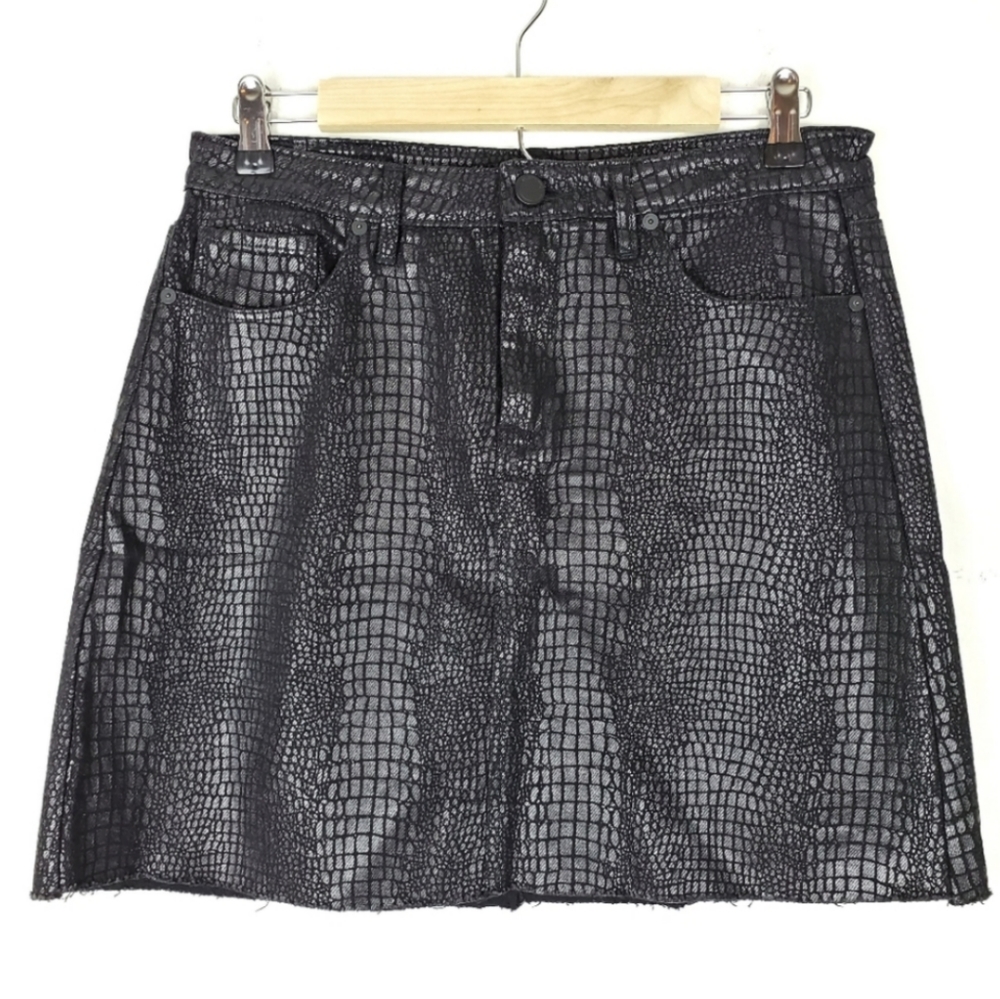 Python Raw Hem Coated Denim A-Line Mini Skirt - image 2